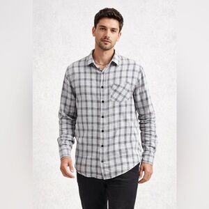 Rag & Bone Gray Plaid Button Down Shirt Men’s Large Classic Fit Cotton